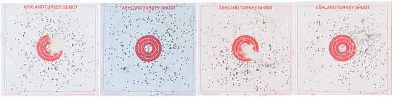 4 Bullseye shots, gun patterns changing on the targets