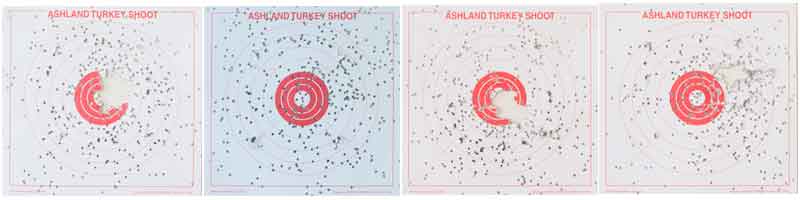4 Bullseye shots, gun patterns changing on the targets